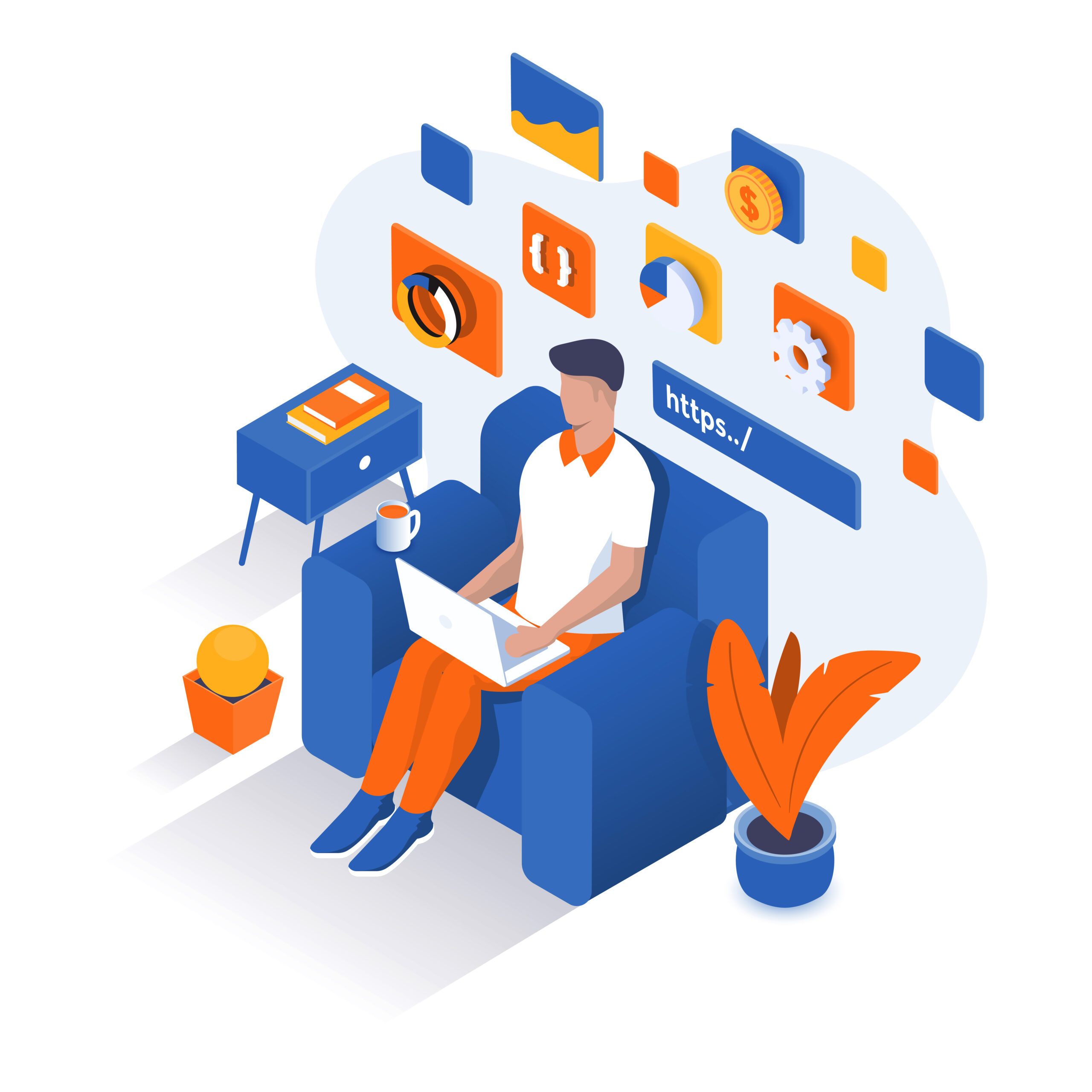 Modern Isometric Illustration design - Work From Home